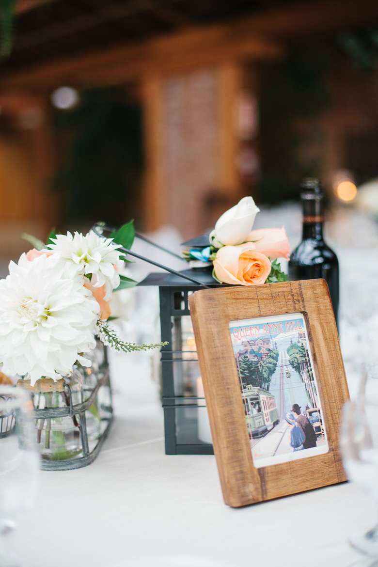 Table details at wedding reception at Kiana Lodge in Poulsbo, WA