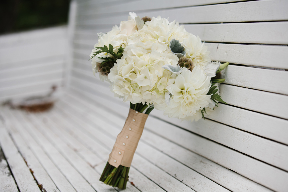 Bride's bouquet before wedding at Kiana Lodge in Poulsbo, WA