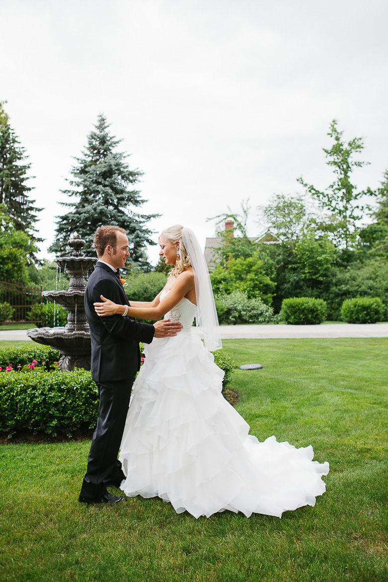 Bride and groom during first look at Laurel Creek Manor wedding