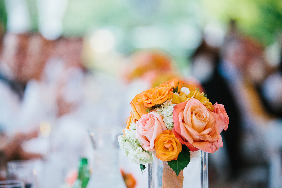 Flower detail during wedding reception at Laurel Creek Manor in Sumner, WA