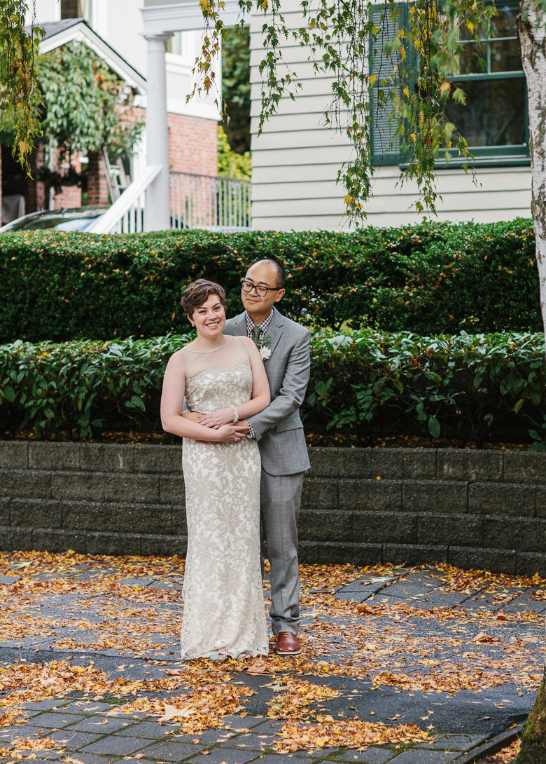 Bride and groom during portraits in the Volunteer Park neighborhood for Capitol Hill wedding