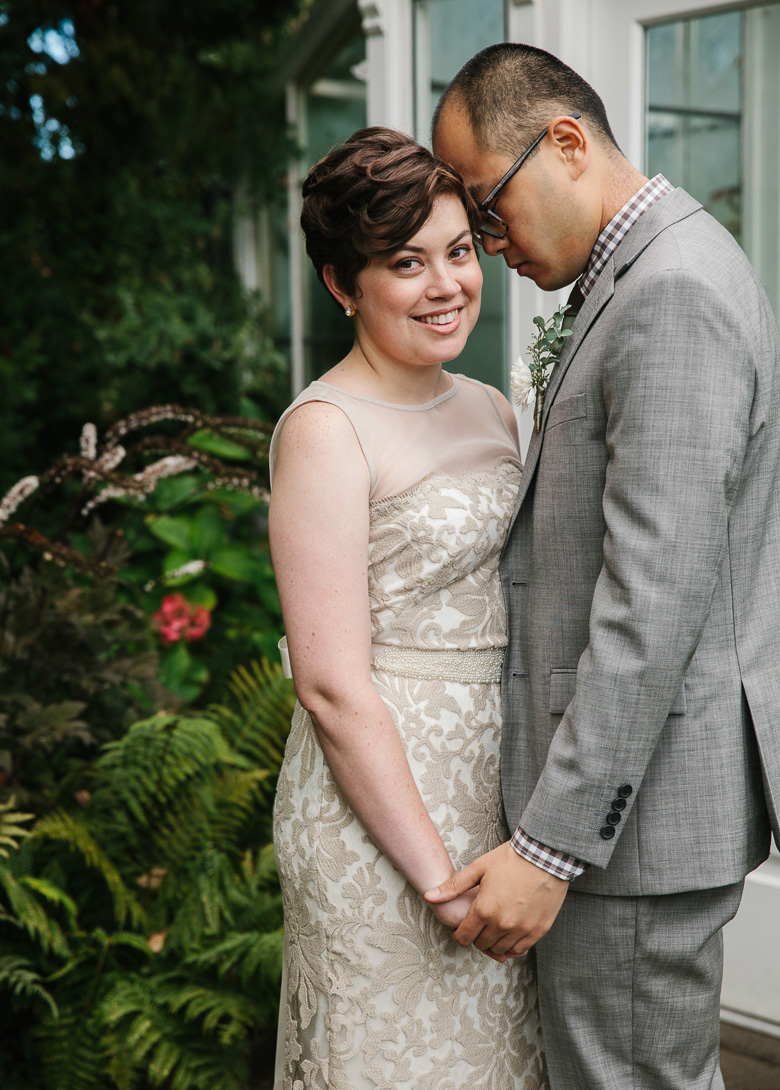 Bride and groom at Volunteer Park in Seattle, WA before wedding at Melrose Market Studios