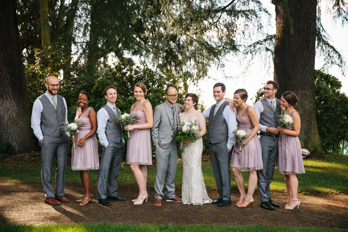 Bridal party in Volunteer Park Seattle before wedding at Melrose Market Studios