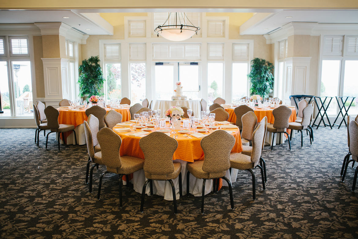 Reception details at summer wedding at Newcastle Golf Course in Washington