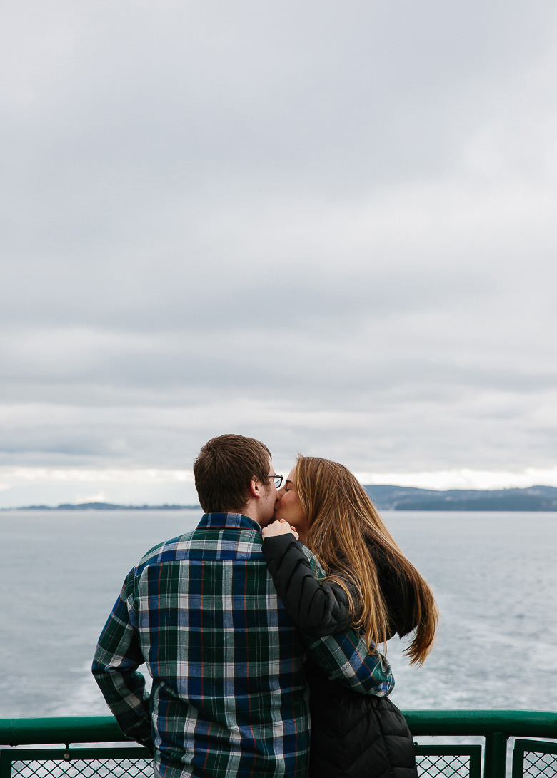 Engagement photos on Washington State ferry ride in the San Juan Islands 
