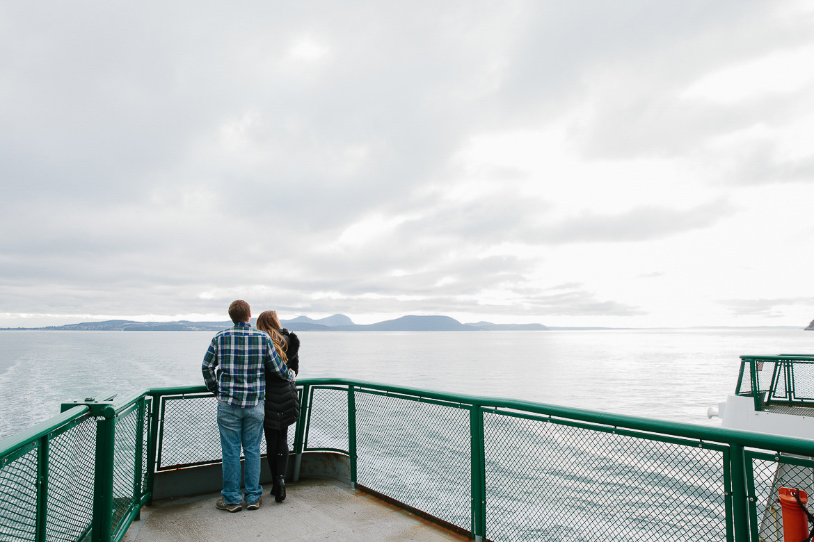Engagement session on ferry ride in the San Juan Islands to Orcas Island