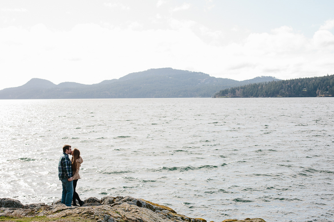 Orcas Island Washington engagement session near Madrona Point with water views