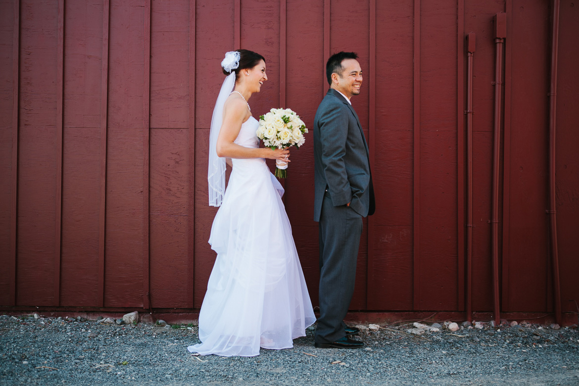 Swan Trail Farms wedding first look with bride and groom during photography timeline