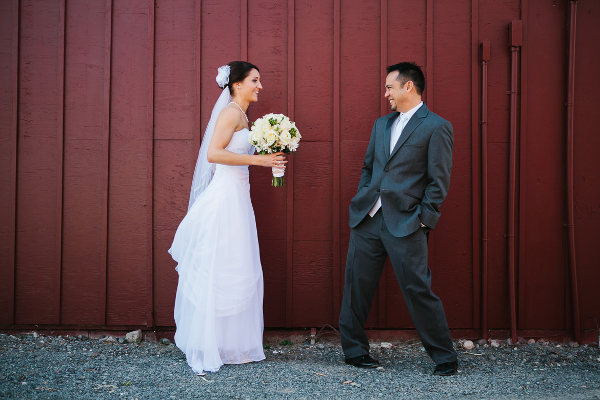 Bride and groom during first before wedding at Swan Trail Farms in Snohomish, WA