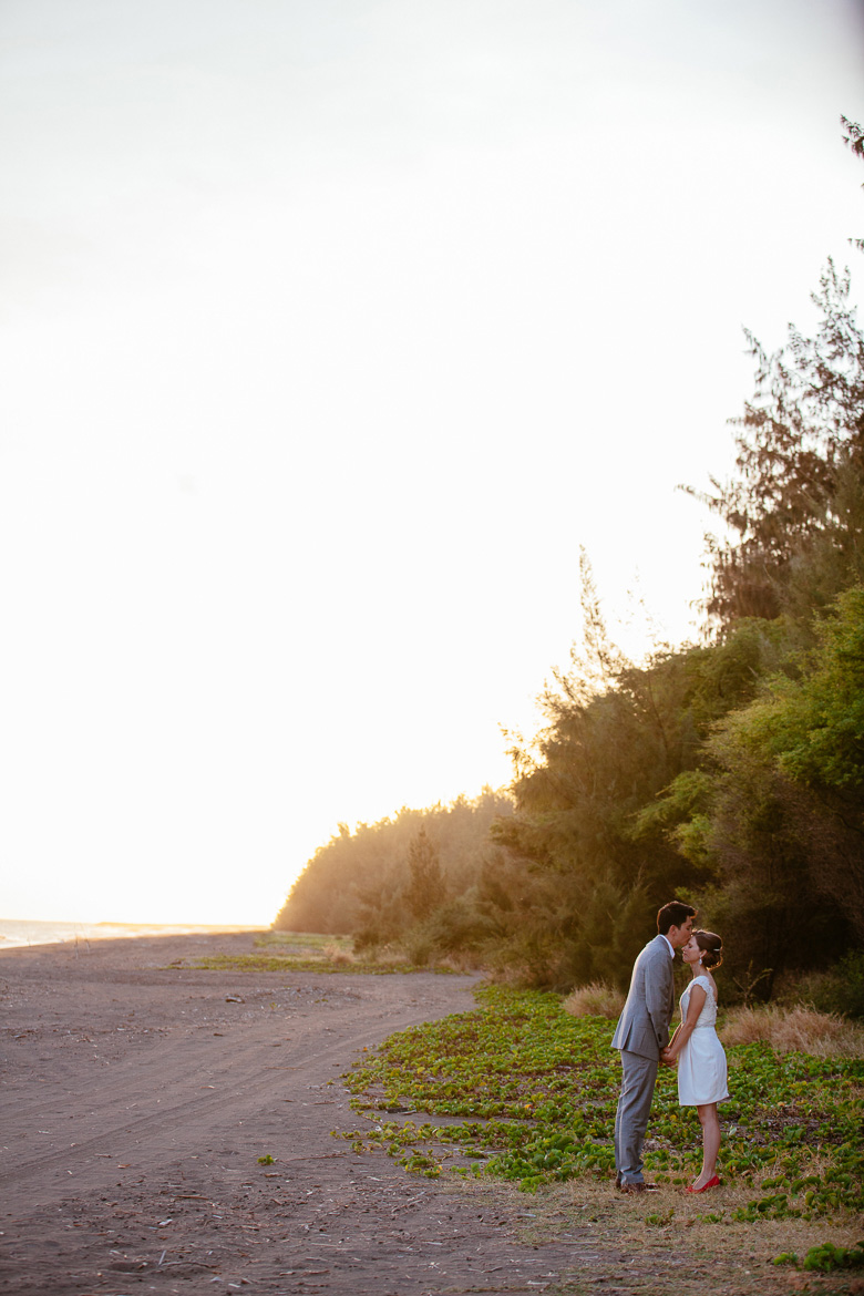 Waimea Plantation Cottages wedding Kauai bride groom portrait sunset beach