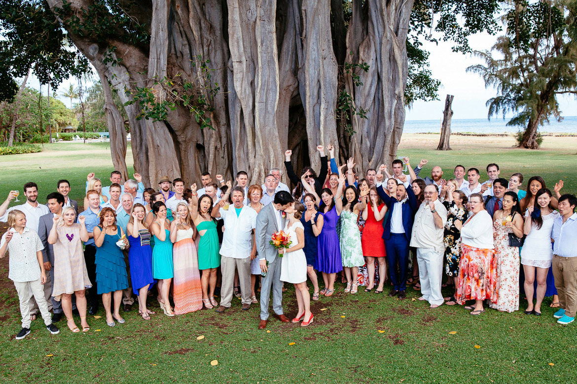 Waimea Plantation Cottages wedding Kauai reception guests group