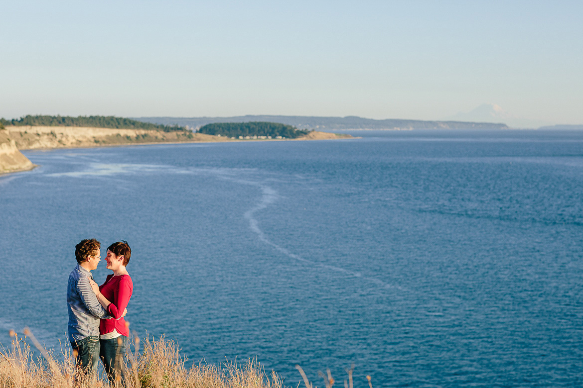 Ebey's Landing engagement session on Whidbey Island with water views on a bluff