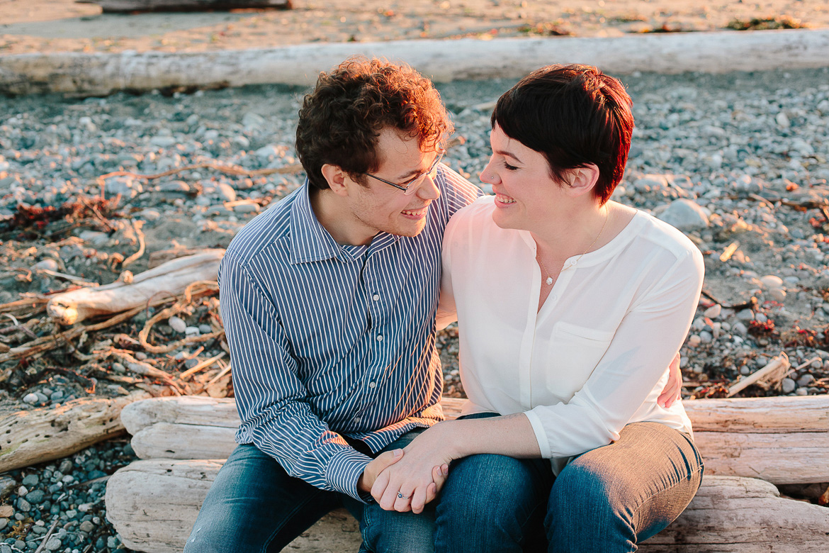Ebey's Landing Whidbey Island engagement photosse during sunset on beach